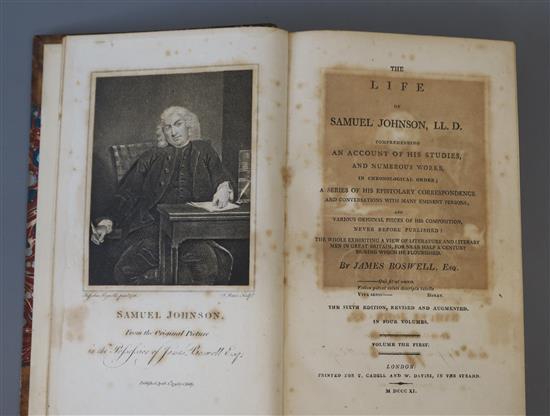 Boswell, James - The Life of Samuel Johnson, 6th edition, 4 vols, 8vo, half calf, portrait and titles browned and spotted, bookplates o